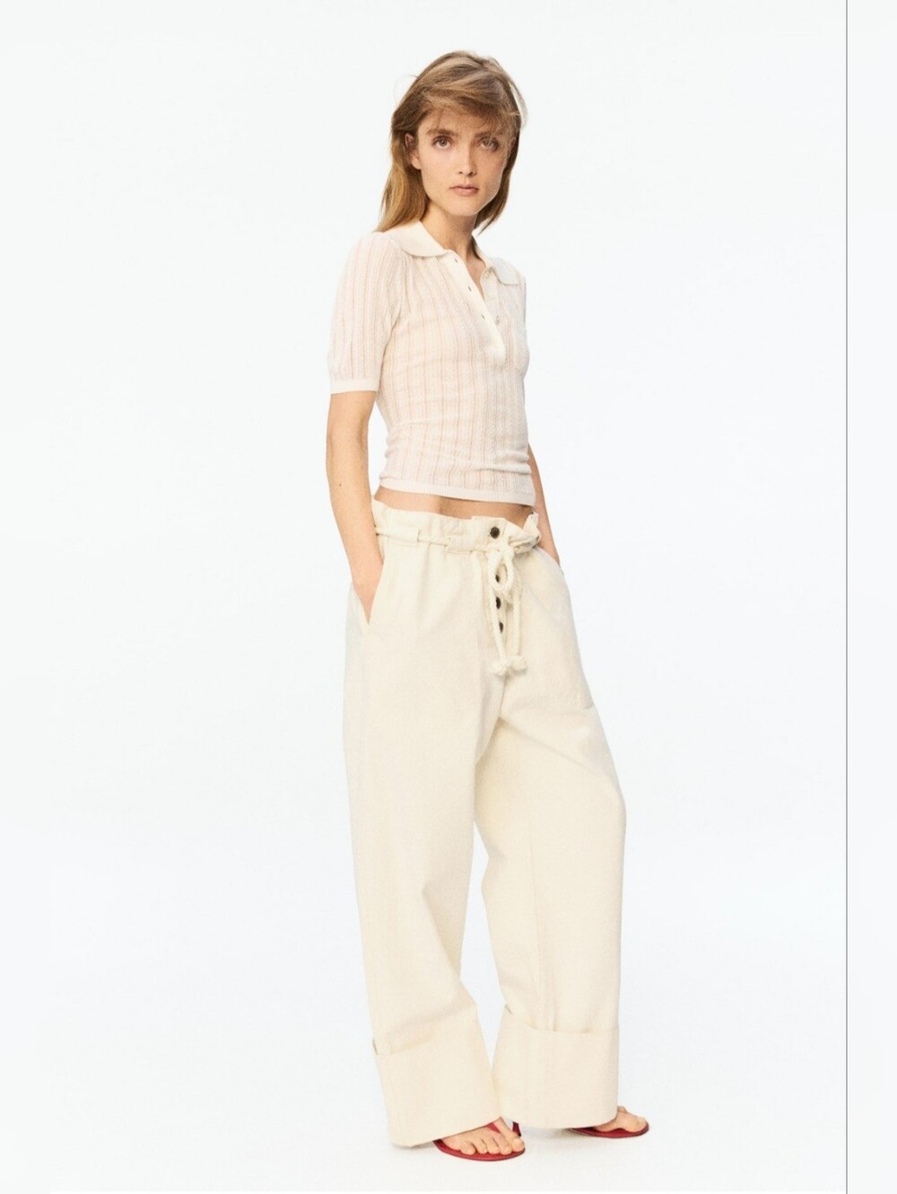 H&M STUDIO Rope Belt Paperbag Waist Pants size XS